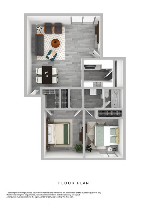 2 bed 1 bath 916 sqft floorplan